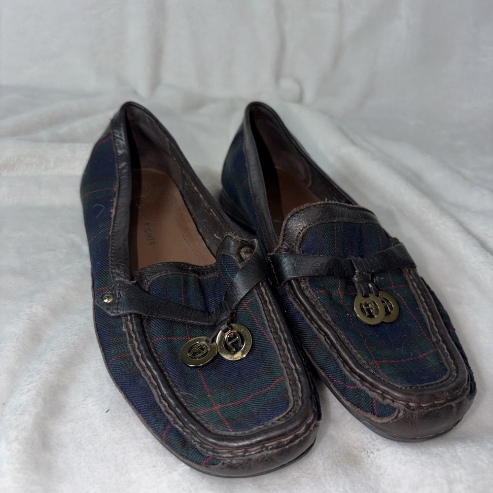 Etienne‎ Aigner tartan plaid loafers 7 1/2M Preppy Academic Old Money Driving